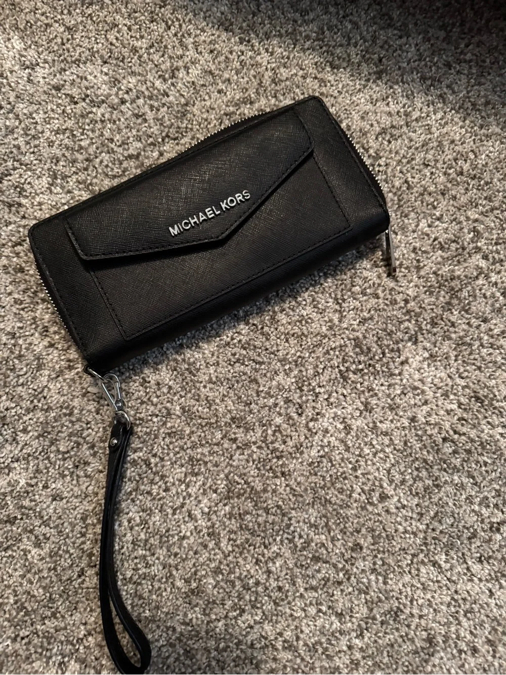 Michael Kors Black Saffiano Leather Wristlet Wallet with Front Flap